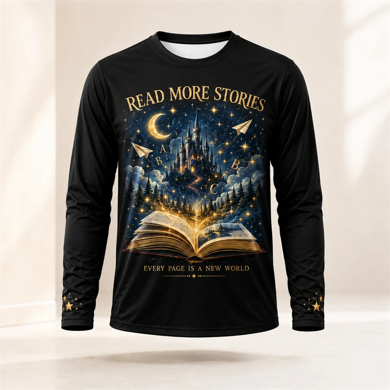 Tee Graphic Print - Mens Fantasy Magic Castle Book Print