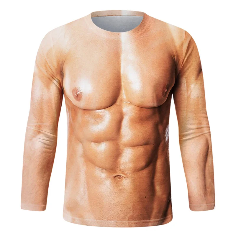 Tee Graphic Print - Funny Fake Muscle Graphic T Shirt