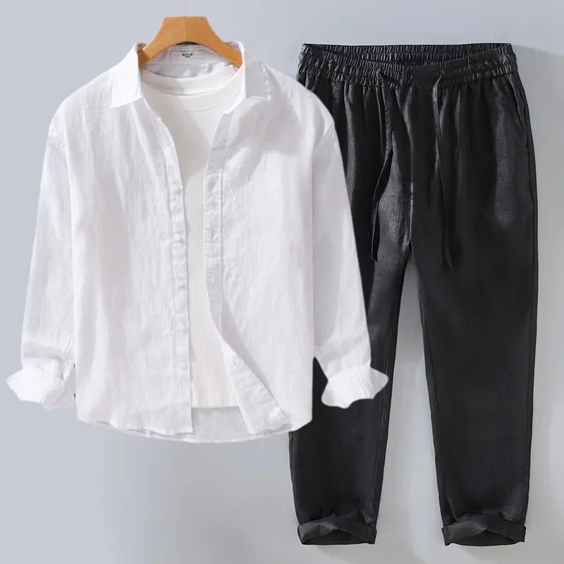 High-End Pure Linen Cotton Lin - Linen Shirt Breathable recension och pris