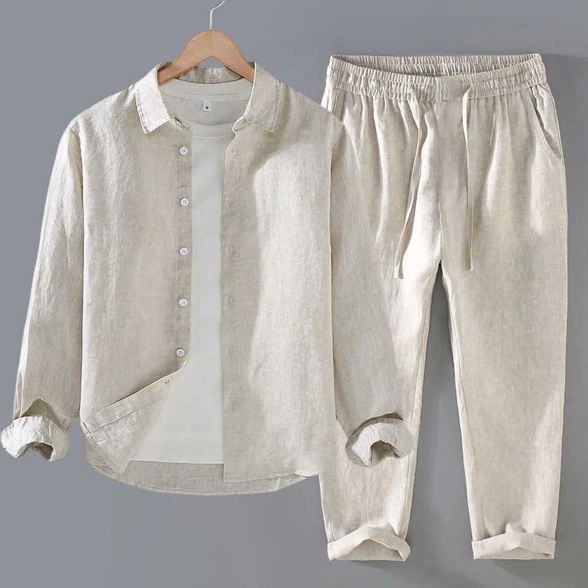 High-End Pure Linen Cotton Lin - Linen Shirt Breathable recension och pris
