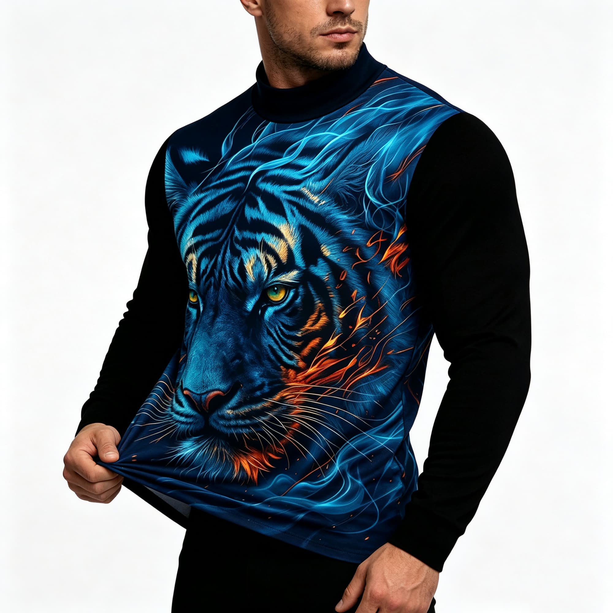 Neon Blue Flame Tiger Animal A - Tee Graphic Print recension och pris