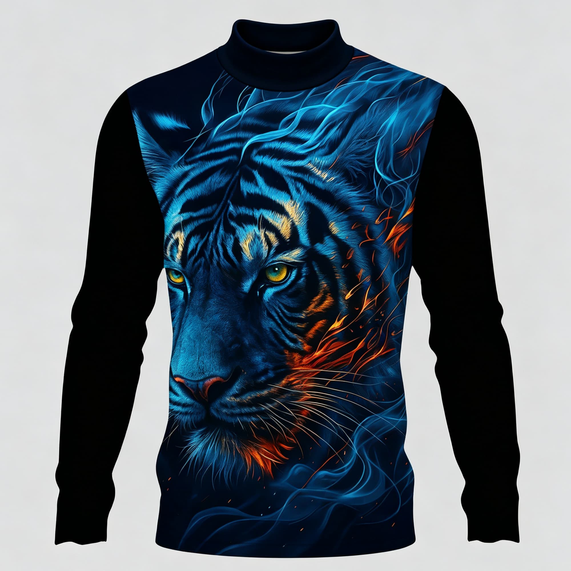 Neon Blue Flame Tiger Animal A - Tee Graphic Print recension och pris